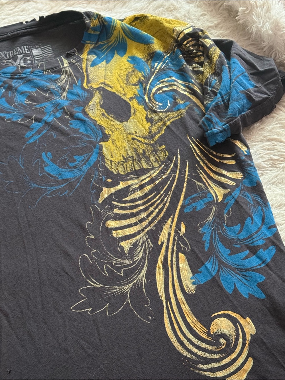 Affliction men’s tee size large extreme couture distressed skeleton grunge y2k
